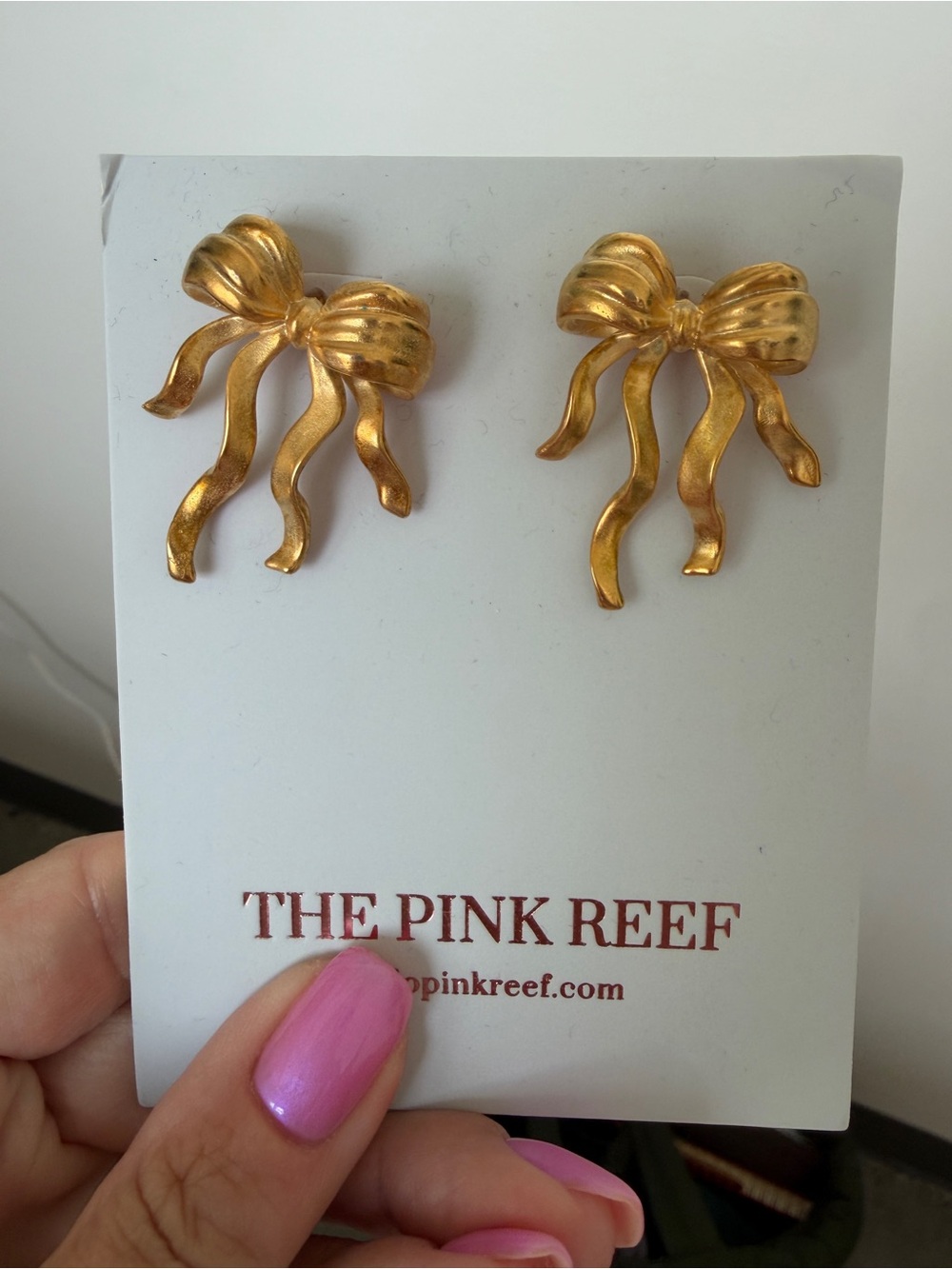 Pink Reef Gold Bow Earrings